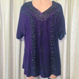 NWOT Braja Dark Purple Sequined & Beaded Tunic Top, Size 2XL